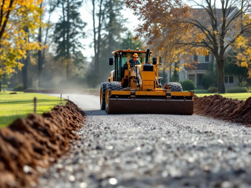 gravel driveway being graded
